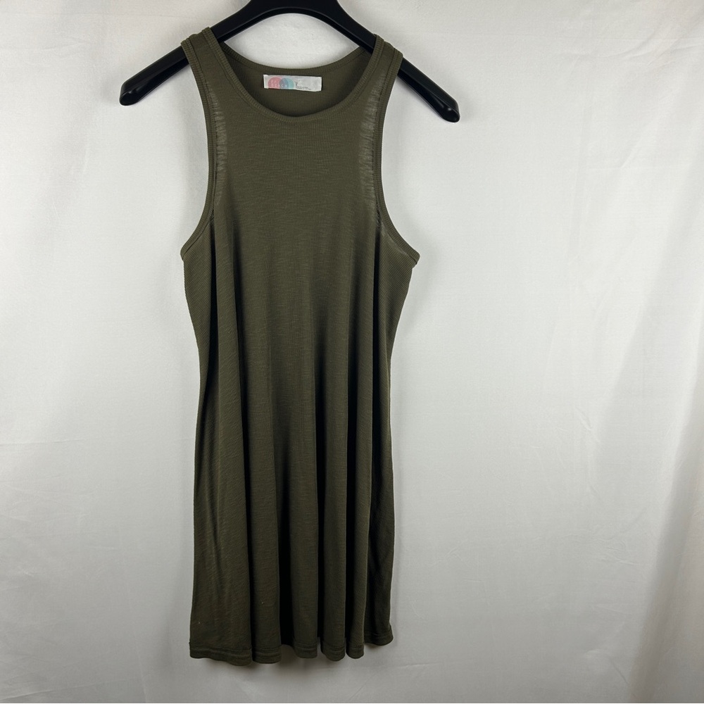 Free people beach ribbed Olive Green Sleeveless Dress cotton size L